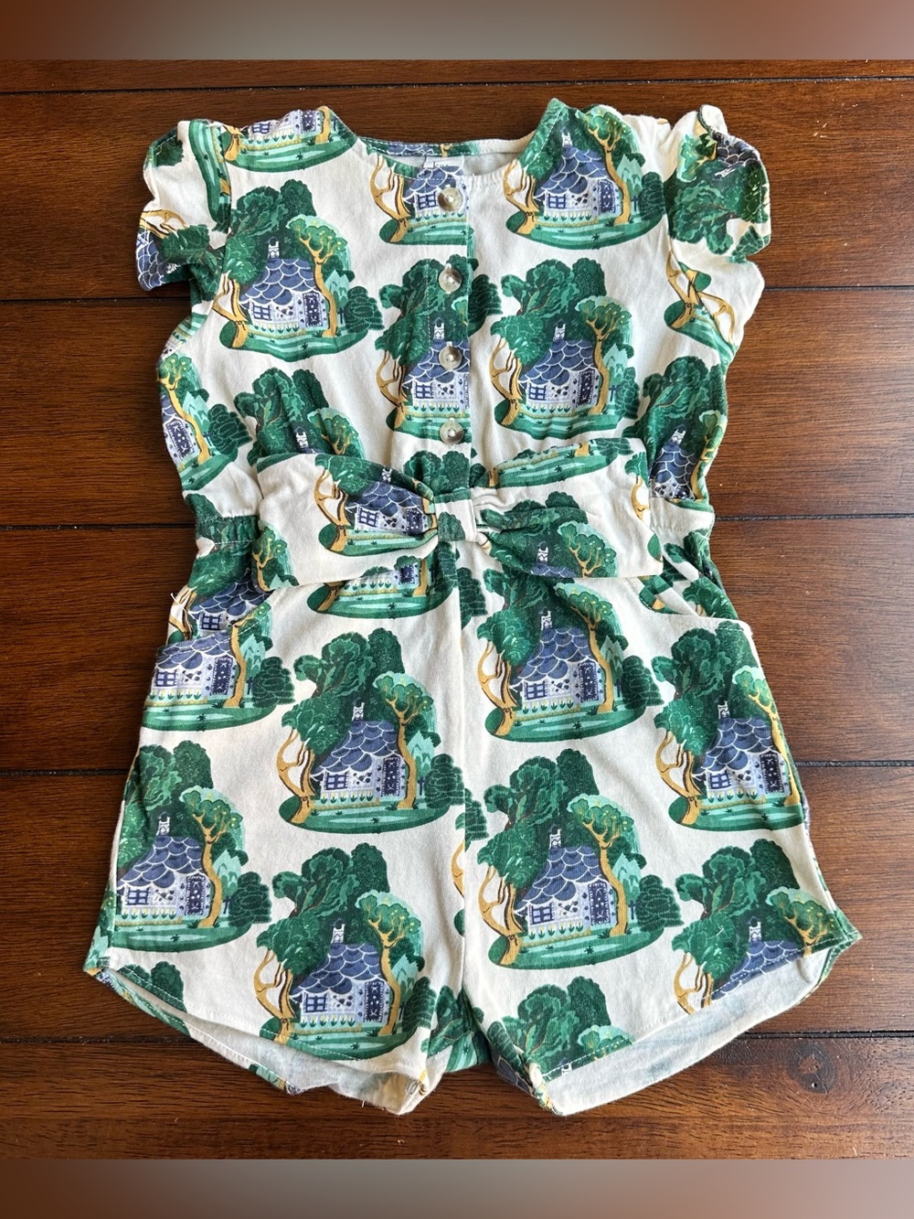 Girls Kate Quinn Gingerbread Bow Romper | FITS LIKE 3T, Tag Says 4T